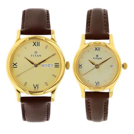 Titan Analog Gold Dial Couple Watch