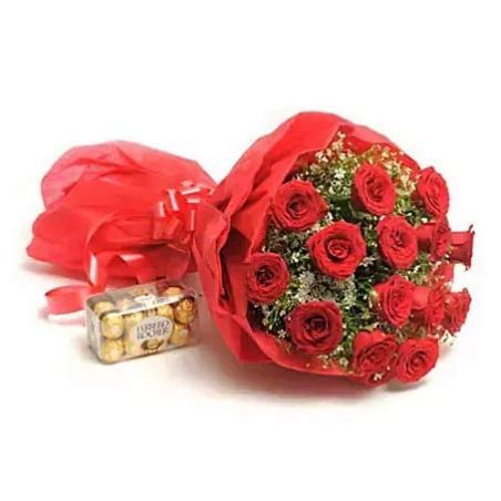 Red Rose with Ferrero Rocher Chcocolates