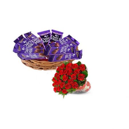 Cadbury Dairy Milk Chocolate, Combo with Red Roses