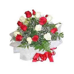 15 Red N White Rose Bunch