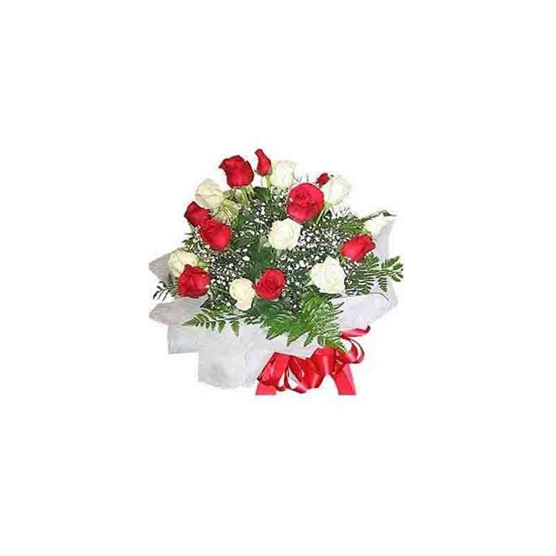 15 Red N White Rose Bunch