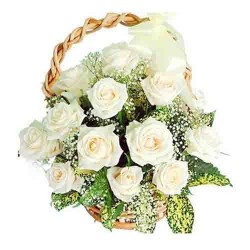 12 White Roses Basket