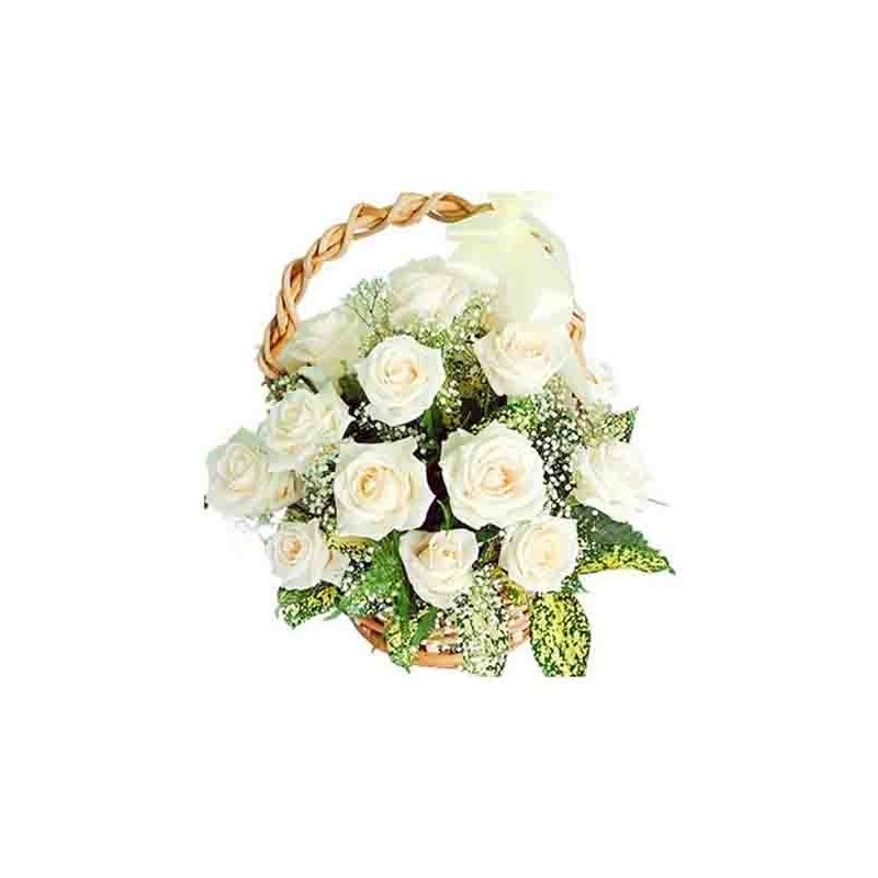 12 White Roses Basket