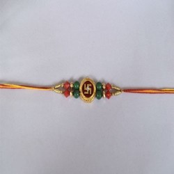 Swastik Design With Colourful Beads Rakhi