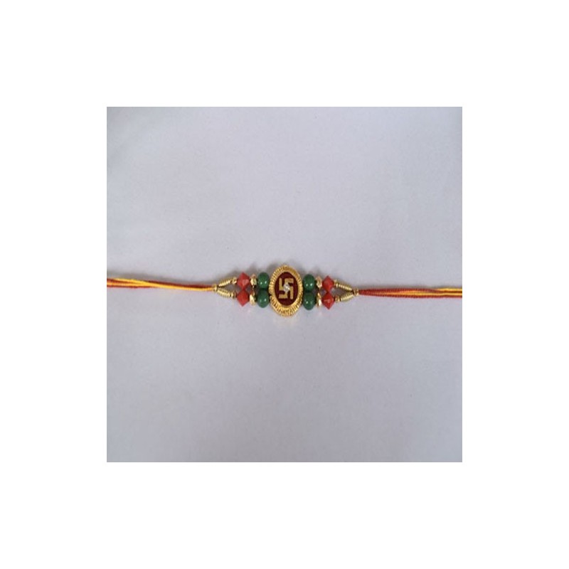 Swastik Design With Colourful Beads Rakhi
