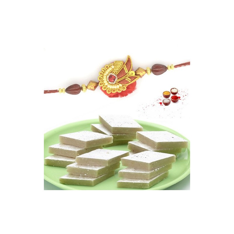 Rakhi with kaju barfi sweets