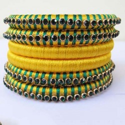 Yellow green combo silk thread bangle