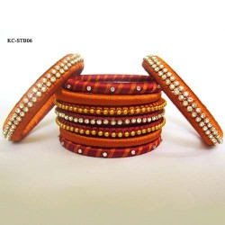 Mustard n Red Stone studded Silk thread bangles