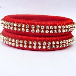 Red tone studded Silk thread bangles