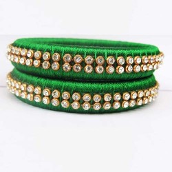 Green stone studded Silk thread bangles