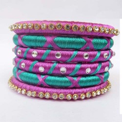 Blue n Pink Stone studded Silk thread bangles