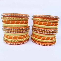 Orange Stone studded Silk thread bangles