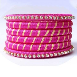 Pink Stone studded Silk thread bangles