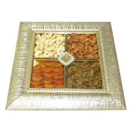 Rapid Ration Square Mettalic Dry Fruit Tray - Chocholik Belgium Gifts