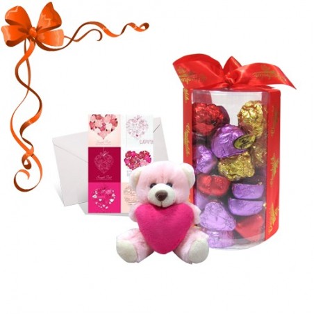 Chocholik's New Luxury Round Chocolate Box With Love Card & Hugging Cute Teddy