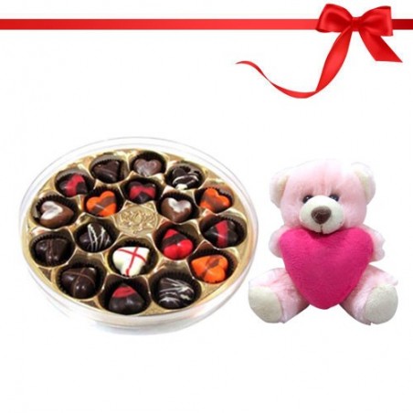 18pc Yummy Heart Shape Chocolates with Teddy - Chocholik Belgium Chocolates