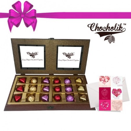 18pc Luxury Chocolate Wooden Box with Lovely Card - Chocholik Luxury Chocolates