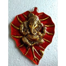 Ganesha Leaf Hanging Metal Ganesh Ji statue idol Wall Hanging Religious 20 CM