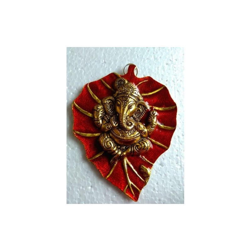 Ganesha Leaf Hanging Metal Ganesh Ji statue idol Wall Hanging Religious 20 CM