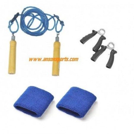 Basic Fitness Kit, Skipping Rope + Hand Grippers + Wrist Bands