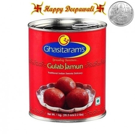 Diwali Special Gulab Jamun Tin 1kg with complimentary Silver Plated Coin