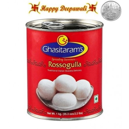 Diwali Special Rosogulla Tin  1 kg with complimentary Silver Plated Coin