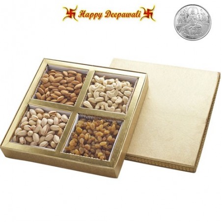Diwali Special 4 Partition Festive Box  400gm with complimentary Silver Plated Coin