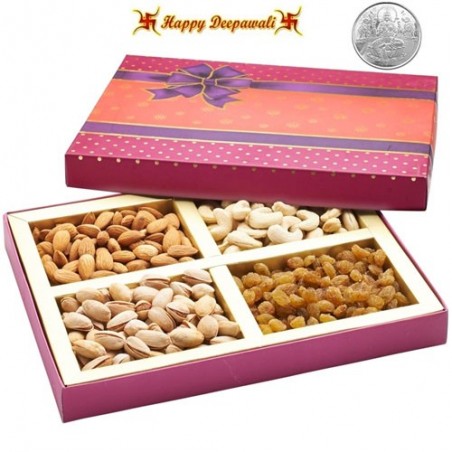 Diwali Special Mix Dryfruit Fancy Box 400gm with complimentary Silver Plated Coin