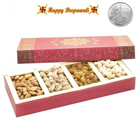 Diwali Special Pink Dryfruit Box 200gm with complimentary Silver Plated Coin