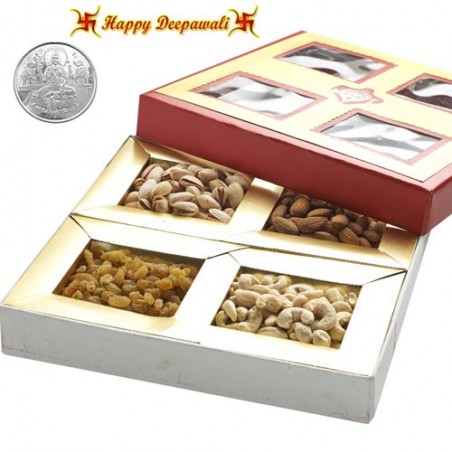 Diwali Special Window Dryfruit Box 200 gm with complimentary Silver Plated Coin