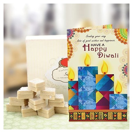 Kaju Barfi with Diwali Card