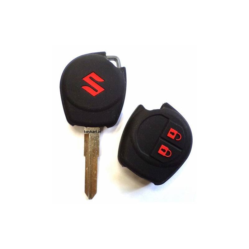 Silicone Car Key Cover For Suzuki 2 Button Remote Key (Black With Red Logo).