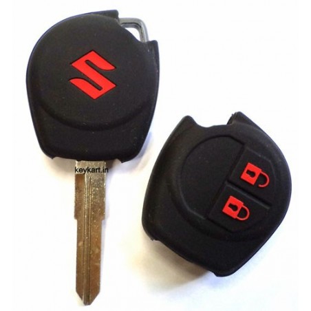 Silicone Car Key Cover For Suzuki 2 Button Remote Key (Black With Red Logo)