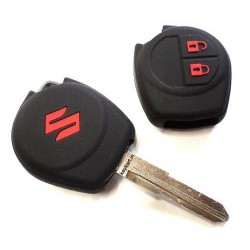 Silicone Car Key Cover For Suzuki 2 Button Remote Key (Black With Red Logo).
