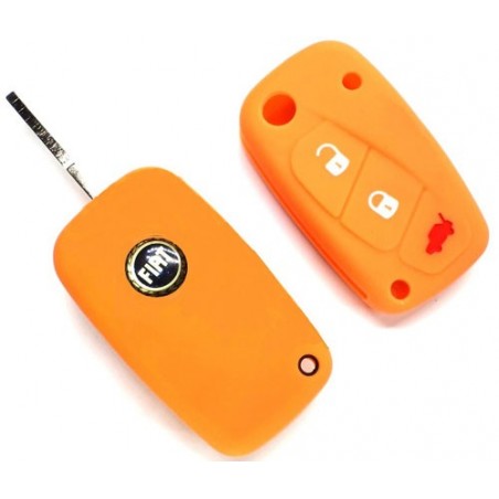 Silicone Car Key Cover For Fiat 3 Button Remote Key (Orange)