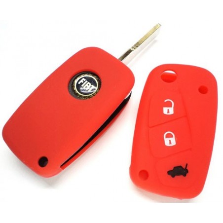 Silicone Car Key Cover For Fiat 3 Button Remote Key (Red)