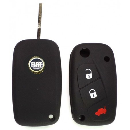 Silicone Car Key Cover For Fiat 3 Button Remote Key (Black)