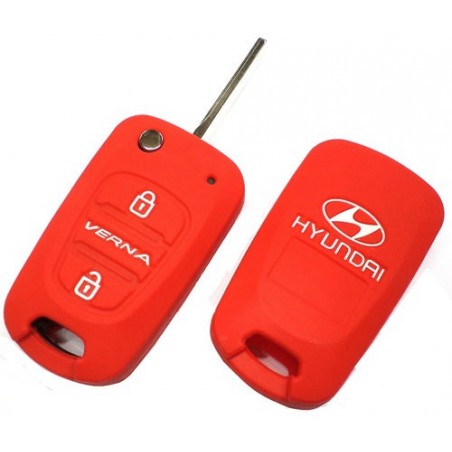 Silicone Car Key Cover For Hyundai Verna Fluidic  3 Button Remote Key ( Red)