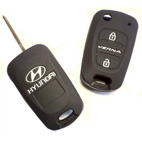 Silicone Car Key Cover For Hyundai Verna Fluidic  3 Button Remote Key ( Black)