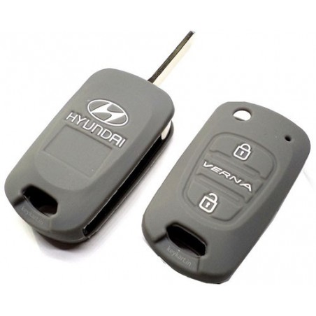 Silicone Car Key Cover For Hyundai Verna Fluidic  3 Button Remote Key ( Ass Grey)
