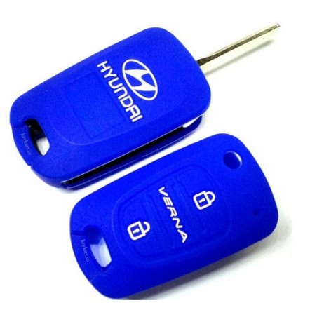 Silicone Car Key Cover For Hyundai Verna Fluidic  3 Button Remote Key ( Blue)