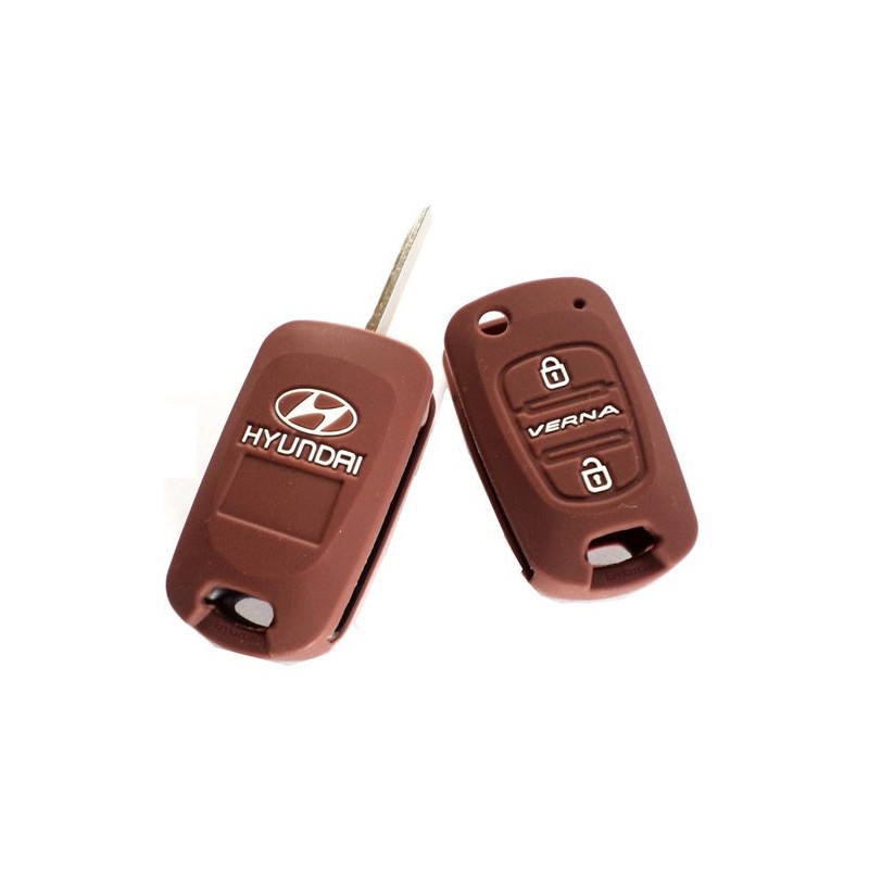Silicone Car Key Cover For Hyundai Verna Fluidic 3 Button Remote Key (  Brown)