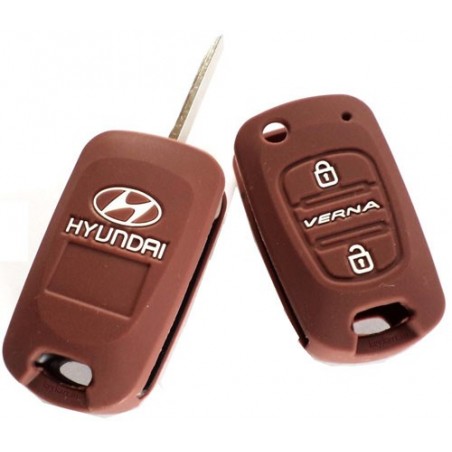 Silicone Car Key Cover For Hyundai Verna Fluidic  3 Button Remote Key ( Brown)