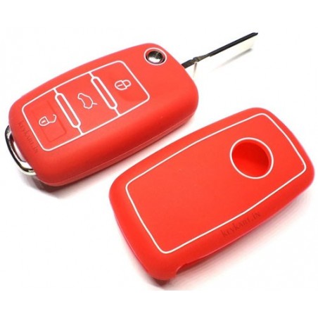 Silicone Key Cover For Skoda /  Volkswagen 3 Button Flip Key (Red)