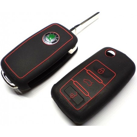 Silicone Key Cover For Skoda /  Volkswagen 3 Button Flip Key (Black)
