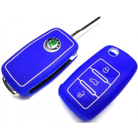 Silicone Key Cover For Skoda /  Volkswagen 3 Button Flip Key (Blue)