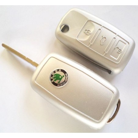 Silicone Key Cover For Skoda /  Volkswagen 3 Button Flip Key (Silver  Edition )