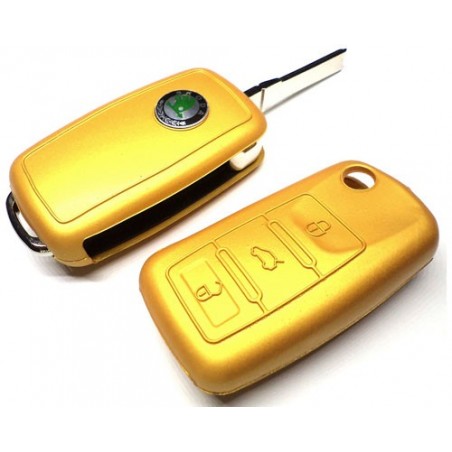 Silicone Key Cover For Skoda /  Volkswagen 3 Button Flip Key (Golden  Edition )