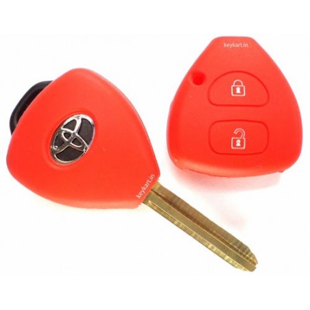 Silicone Key Cover For Toyota Innova, Fortuner 2 Button Remote Key (Red)