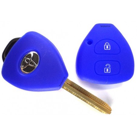 Silicone Key Cover For Toyota Innova, Fortuner 2 Button Remote Key (Blue)